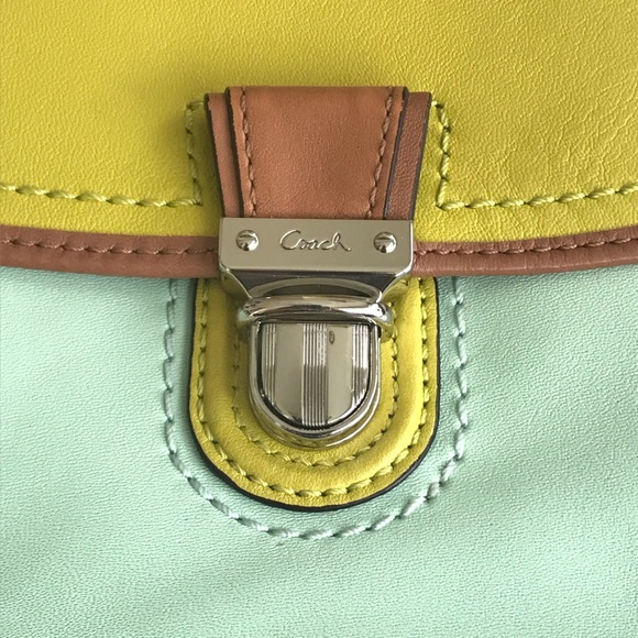 Coach POPPY Color-Block Aqua Green/Chartreuse Leather Flap Crossbody 48941
SVB4J - Picture 5 of 15